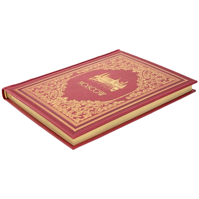 The book is a leather-bound photo album "Moscow" in English