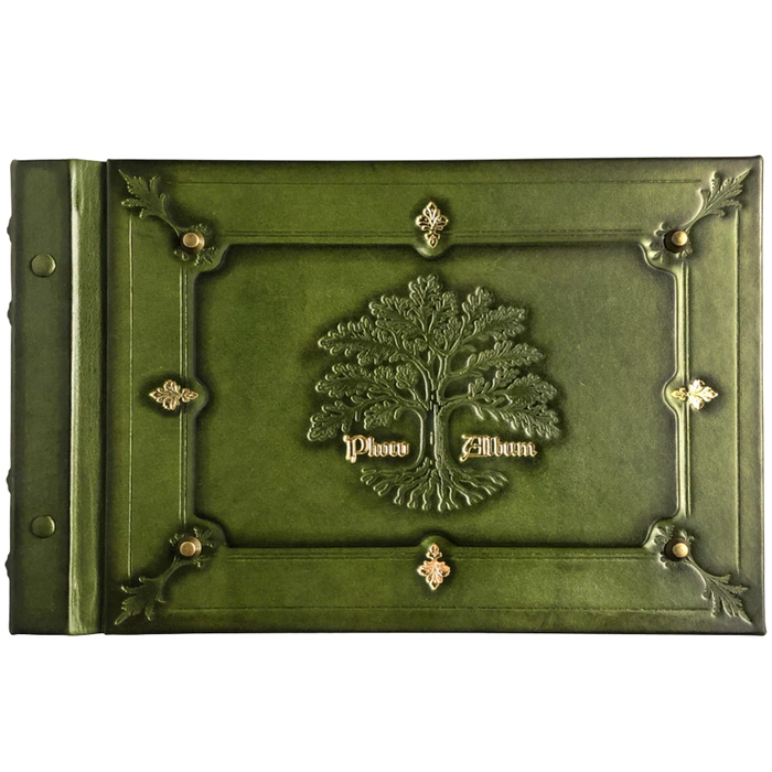 Genuine leather photo album "Oak, growing through time" color green