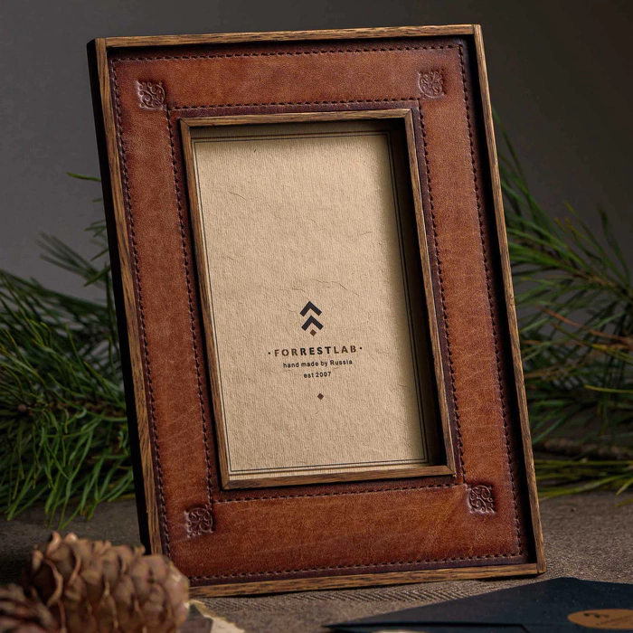 Genuine leather photo frame "Classic" red