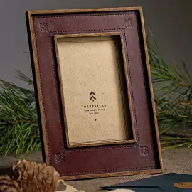 Genuine leather photo frame "Classic" red-brown