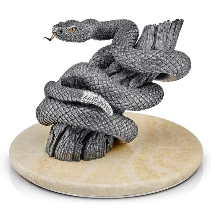 Silver statuette "Snake" on an onyx stand