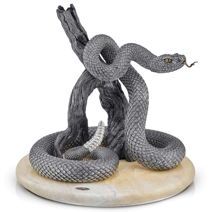 Silver statuette "Snake" on an onyx stand