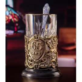 Brass cup holder "65 years old. Jubilee" for 1 person