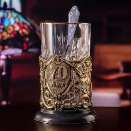 Brass cup holder "70 years old. Jubilee" for 1 person