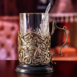 Brass cup holder "70 years old. Jubilee" for 1 person