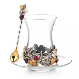 Armud with a spoon and saucer "Strawberry" with gilding, for 1 person