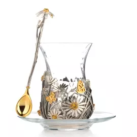 Armud with spoon and saucer "Chamomile" with gilding, for 1 person