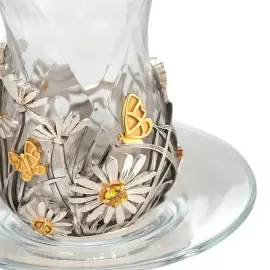 Armud with spoon and saucer "Chamomile" with gilding, for 1 person