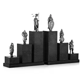 Книжные упоры из гранита и серебра "Богатыри"