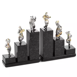 Книжные упоры из гранита и серебра "Гуляния" с позолотой