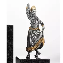 Книжные упоры из гранита и серебра "Гуляния" с позолотой