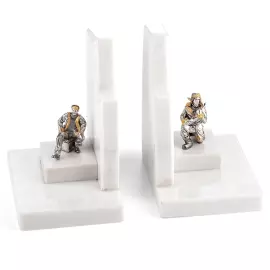 Marble and silver bookstops "Ice fishing" with gilding