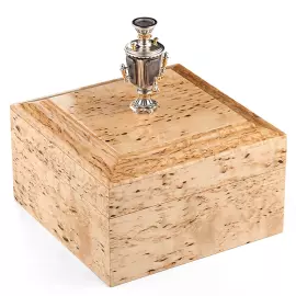 Ларец для пакетированного чая из карельской берёзы "Тульский самовар" с серебром