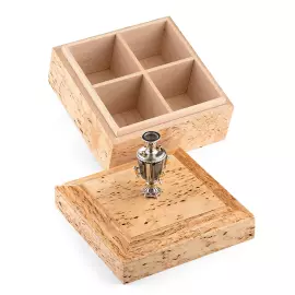 Ларец для пакетированного чая из карельской берёзы "Тульский самовар" с серебром