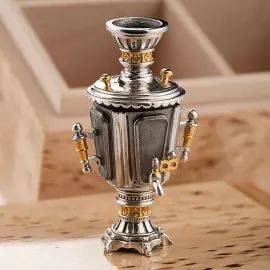 Ларец для пакетированного чая из карельской берёзы "Тульский самовар" с серебром