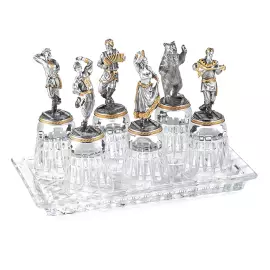 Set of vodka glasses made of crystal "Gulyany" with silver, for 6 people
