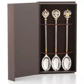 Набор серебряных чайных ложек "Эпохи" с позолотой, на 3 персоны