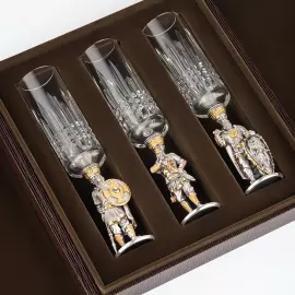Set of crystal glasses "Russian warriors" with silver, for 3 persons