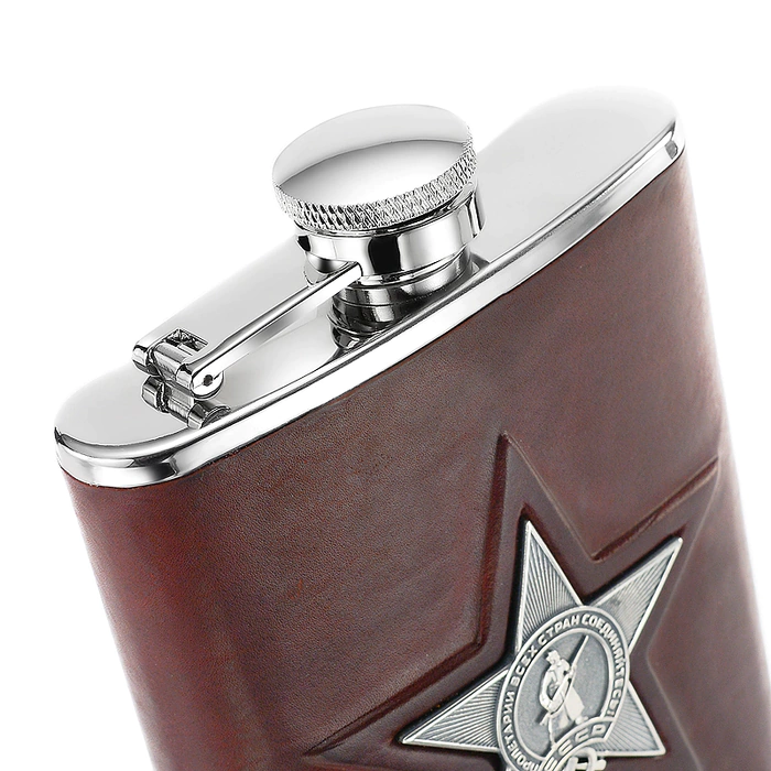 Red Star leather and silver flask