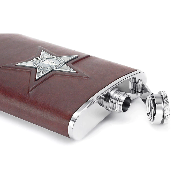 Red Star leather and silver flask