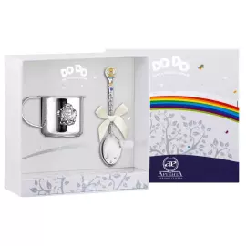 Набор детский DODO из серебра "Ангел": кружка, ложка с позолотой и с эмалью, на 1 персону