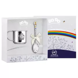 Набор детский DODO из серебра "Ангел": кружка, ложка с позолотой и с эмалью, на 1 персону