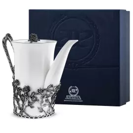 Кофейник из фарфора и серебра "Розалия" с чернением