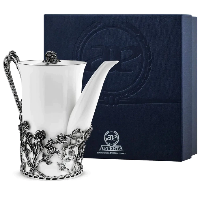 Rosalia porcelain and silver coffee pot with blackening