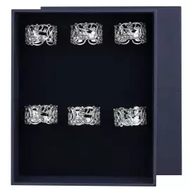 Набор серебряных колец для салфеток "Королевская охота" на 6 персон