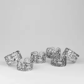 Набор серебряных колец для салфеток "Королевская охота" на 6 персон