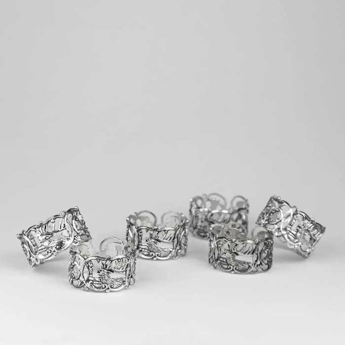 Set of silver napkin rings "Royal Hunt" for 6 people
