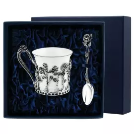 Rosalia porcelain and silver coffee set: spoon, cup, for 1 person