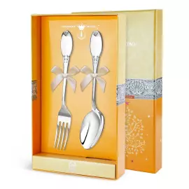 Набор десертных столовых приборов из серебра "Гладкий" 2 предмета, на 1 персону