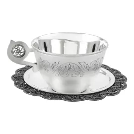 Чашка с блюдцем из серебра "Солнышко" на 1 персону