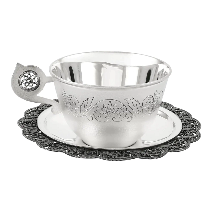 Silver cup and saucer "Sunny" for 1 person
