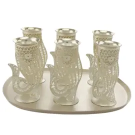 Набор для коньяка из мельхиора "Рыбки - 2" с серебрением, на 6 персон