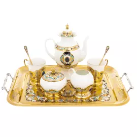 Сервиз кофейный с лазуритом "Боярыня" на 2 персоны, Златоуст