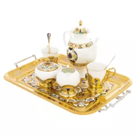 Сервиз кофейный с лазуритом "Боярыня" на 2 персоны, Златоуст