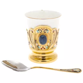 Сервиз кофейный с лазуритом "Боярыня" на 2 персоны, Златоуст