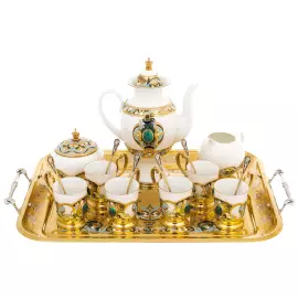 Coffee set "Boyaryna" for 6 persons, with malachite, Zlatoust