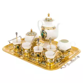 Coffee set "Boyaryna" for 6 persons, with malachite, Zlatoust