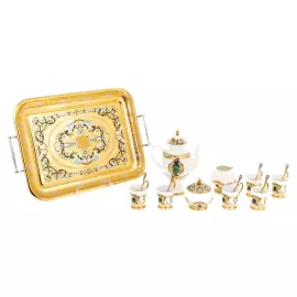 Coffee set "Boyaryna" for 6 persons, with malachite, Zlatoust