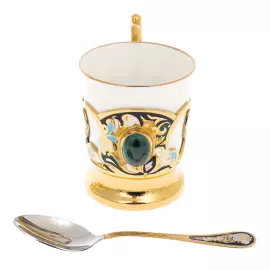 Coffee set "Boyaryna" for 6 persons, with malachite, Zlatoust