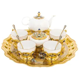 Чайный сервиз "Восточная сказка" с лазуритом и эмалями, на 4 персоны, Златоуст