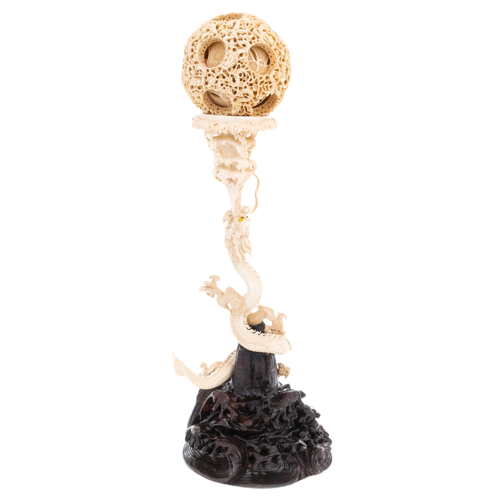 Mammoth tusk sculpture "Canton ball. The Dragon and the Phoenix"