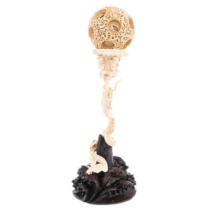 Mammoth tusk sculpture "Canton ball. The Dragon and the Phoenix"