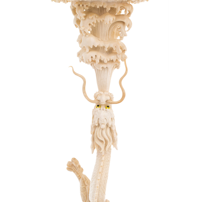 Mammoth tusk sculpture "Canton ball. The Dragon and the Phoenix"