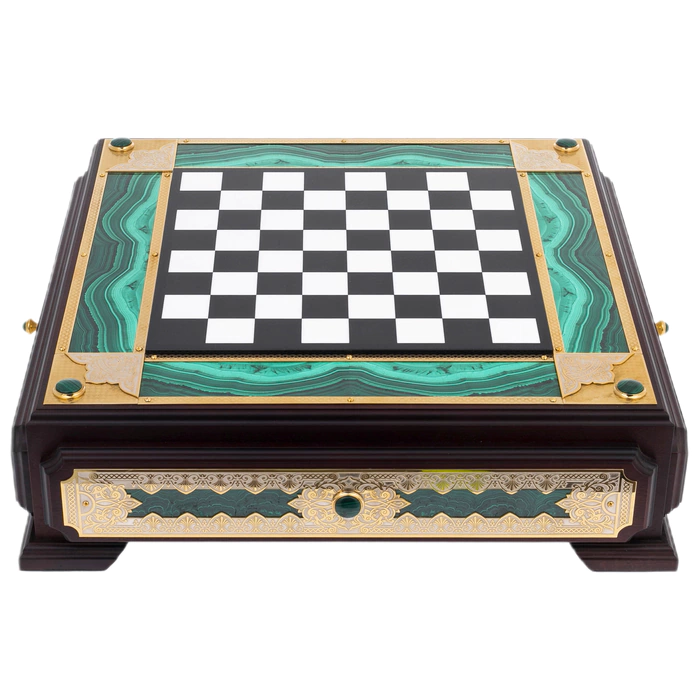 Chess made of malachite "Lux" in a box, Zlatoust
