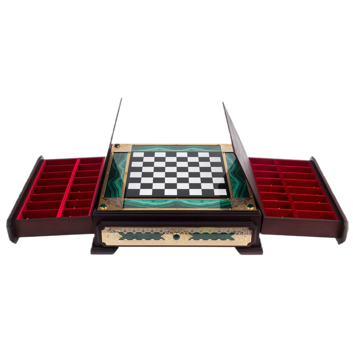 Chess made of malachite "Lux" in a box, Zlatoust