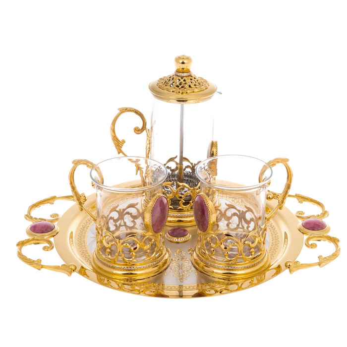 Tea set with jasper "Tenderness" for 2 persons, Zlatoust